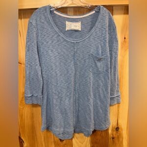 Anthropologie Exclusive Saturday Sunday Frayed Hem 3/4 Sleeve Top Blue Size Sm